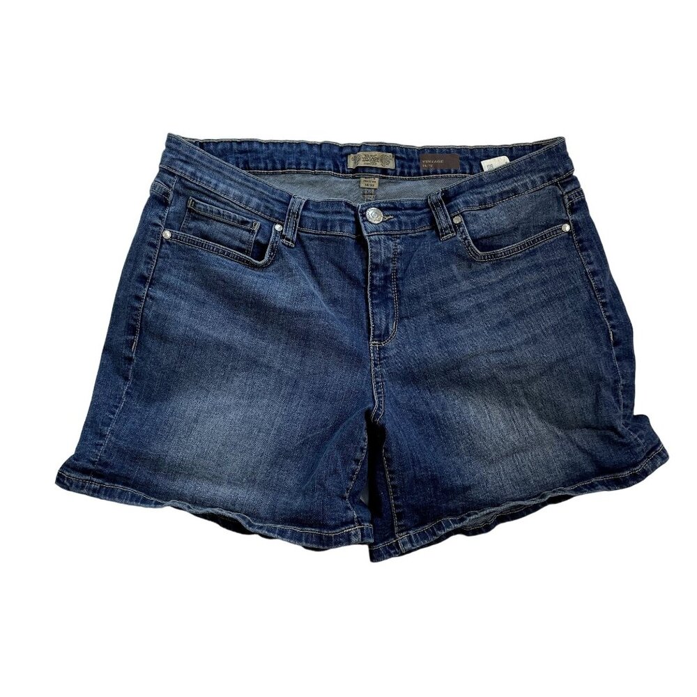 Short Shorts Denim Blue Jeans Mid Rise Factory Distressed 14 u